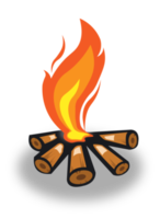 Red fire on wood illustration. Flame interface element. png