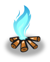 Blue fire on wood illustration. Flame interface element. png