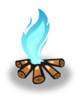 blaues feuer auf holzillustration. Flamme-Schnittstellenelement. png