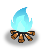 Blue fire on wood illustration. Flame interface element. png