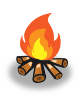 Red fire on wood illustration. Flame interface element. png
