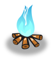 Blue fire on wood illustration. Flame interface element. png