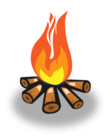 Red fire on wood illustration. Flame interface element. png