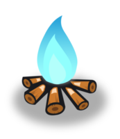 Blue fire on wood illustration. Flame interface element. png