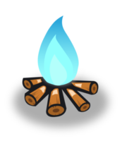 fuego azul en la ilustración de madera. elemento de interfaz de llama. png