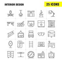 iconos de línea de diseño de interiores establecidos para infografías kit uxui móvil y diseño de impresión incluyen dormitorio armario muebles casa armario televisión tv casa conjunto de iconos vector