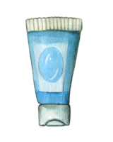 Plastic packaging, tube with blue paint, watercolor, watercolor painting, cartoon style png