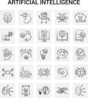 25 Hand Drawn Artificial Intelligence icon set Gray Background Vector Doodle