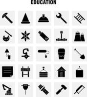 Education Solid Glyph Icons Set For Infographics Mobile UXUI Kit And Print Design Include Crane Lift Lifting Hook Hardware Wrench Tools Hardware Collection Modern Infographic Logo and Pict vector