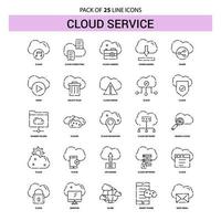 conjunto de iconos de línea de servicio en la nube 25 estilo de contorno discontinuo vector