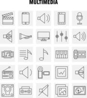 icono de línea multimedia para impresión web y kit de uxui móvil, como teléfono móvil, teléfono inteligente, llamada, cámara, archivo, foto, diapositiva, pictograma, paquete, vector