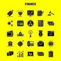 Finance Solid Glyph Icons Set For Infographics Mobile UXUI Kit And Print Design Include Computer Pin Text Finance Search Research Finance Man Icon Set Vector