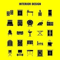 Interior Design Solid Glyph Icons Set For Infographics Mobile UXUI Kit And Print Design Include Furniture Household Washbasin Door Lock Room Furniture Cooking Icon Set Vector