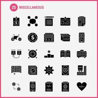 varios iconos de glifos sólidos establecidos para infografías kit de uxui móvil y diseño de impresión incluyen configuración de engranaje de engranaje configuración moneda dólar bolsa de dinero conjunto de iconos vector