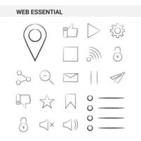 estilo de conjunto de iconos dibujados a mano esencial web aislado en vector de fondo blanco
