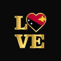 Love typography Papua New Guinea flag design vector Gold lettering