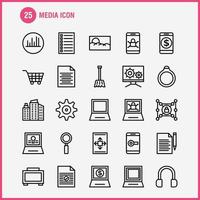 iconos de línea de iconos de medios establecidos para infografías kit uxui móvil y diseño de impresión incluyen imagen de herramienta de reproductor de medios móviles vector de conjunto de iconos de imagen de trama de medios