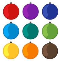 Nine multi colored Christmas balls on a white background. Vector illustration.