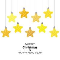 Merry Christmas and Happy New Year background with yellow christmas balls. Vector background for your greeting cards, invitations, festive posters.