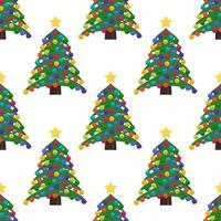 Seamless pattern with Christmas tree with Christmas balls and a star on the top. Vector illustration.