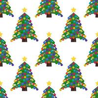 Seamless pattern with Christmas tree with Christmas balls and a star on the top. Vector illustration.