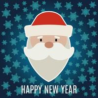 New Year greeting card with Santa Claus on dark blue background with snowflakes. vector