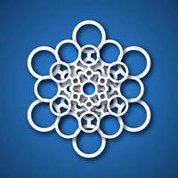 Paper cut snowflake. White snowflake on blue background. Christmas and New Year decoration elements. Vector illustration