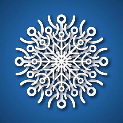 Paper cut snowflake. White snowflake on blue background. Christmas and New Year decoration elements. Vector illustration