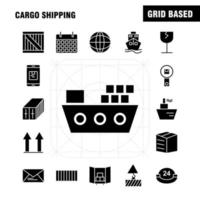 Cargo Shipping Solid Glyph Icon for Web Print and Mobile UXUI Kit Such as Shield Cargo Security Delivery Mobile Cell Cargo Box Pictogram Pack Vector