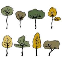 colección de árboles de doodle simple vector