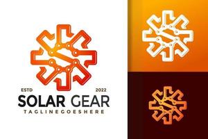 diseño de logotipo de tecnología de engranajes solares con letra s, vector de logotipos de identidad de marca, logotipo moderno, plantilla de ilustración vectorial de diseños de logotipos