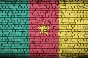 Cameroon flag is painted onto an old brick wall photo