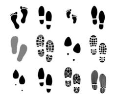 Shoes footprint, footwear and barefoot traces vector