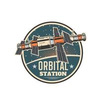 Cosmodrome icon, orbital station shuttle in space vector