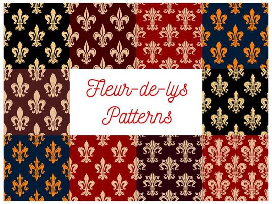 Fleur-de-lis heraldic royal floral patterns set
