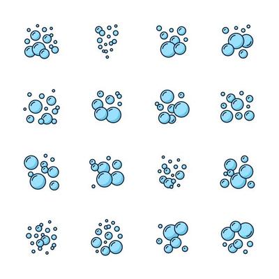 Soap foam or bath shampoo bubble color icons