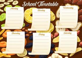 Education timetable schedule with dried fruits vector