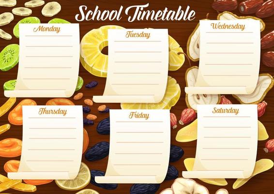 Education timetable schedule with dried fruits
