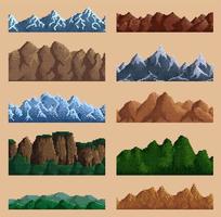 8bit pixel game mountains and hills landscape vector