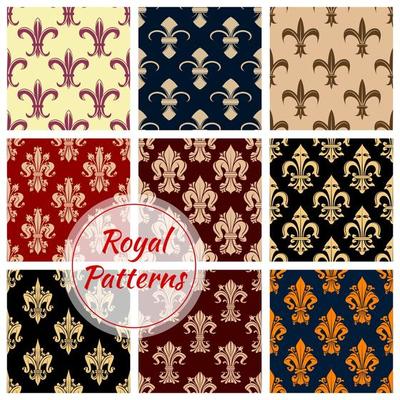 Fleur-de-lys french royal seamless pattern set