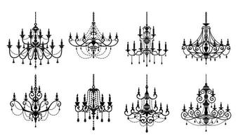 Chandelier silhouettes, vintage luster lamp vector