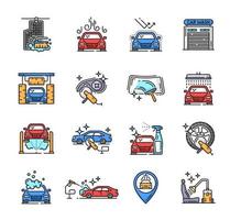 Car care icons, car wash or clean service workshop vector
