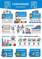 Car sharing, city taxi service infographics vector