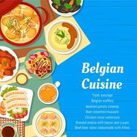 portada del menú de cocina belga, comidas de comida bélgica vector