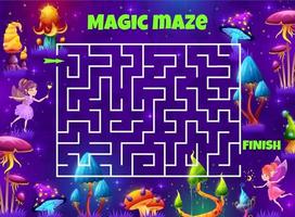 Labyrinth maze game with magic mushrooms in forest vector