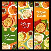 Belgian cuisine banners, food dishes, lunch meals vector
