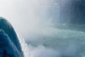 Niagara Falls from the American and Canadian sides. Rainbow over the waterfall. The most popular tourist place. Stormy river that flows into the lake. photo