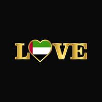 Golden Love typography UAE flag design vector