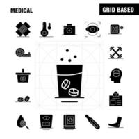 iconos de glifos sólidos médicos establecidos para infografías kit uxui móvil y diseño de impresión incluyen tubo de ensayo ciencia laboratorio médico globo colección de mapas médicos logotipo infográfico moderno y pictograma v vector