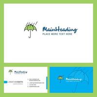 Raining and Umbrella Logo design with Tagline Front and Back Busienss Card Template Vector Creative Design